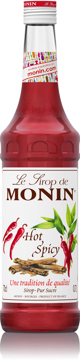 Monin Острый сироп, 0,7 лSMONN0-000086 Monin Острый сироп, 0,7 лSMONN0-000086Monin Острый имеет сильный аромат специй. С ним вы испытаете сильные эмоции приятного острого пряного вкуса специй и перца чили. Он содержит натуральные экстракты корицы и перца. Попробуйте добавить сироп в различные коктейли и кулинарные приложения и вы будете влюблены в это горячее чувство. Сиропы Monin выпускает одноименная французская марка, которая известна как лидирующий производитель алкогольных и безалкогольных сиропов в мире. В 1912 году во французском городке Бурже девятнадцатилетний предприниматель Джордж Монин основал собственную компанию, которая специализировалась на производстве вин, ликеров и сиропов. Место для завода было выбрано не случайно: город Бурже находился в непосредственной близости от крупных сельскохозяйственных районов - главных поставщиков свежих ягод и фруктов.