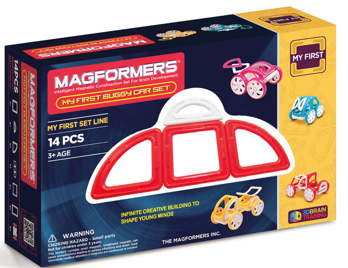 Magformers Магнитный конструктор 63145 My First Buggy, красный63145 Magformers Магнитный конструктор 63145 My First Buggy, красный63145Набор My First Buggy Car Set из серии Мой Первый Магформерс отлично подойдет для начала знакомства с развивающим конструктором! Он включает в себя великолепно иллюстрированные карточки, которые познакомят Вас с принципами конструирования из Магформерс и покажут, как собрать разнообразные машинки Багги - для передвижения по песчаным прибрежным дюнам, для гонок по бездорожью или по пересеченной местности. Детали выполнены в ярких тонах: желтый, голубой, красный и розовый с одной стороны и белый цвет с другой стороны.Необычные приключения ждут с новым набором Magformers My First Buggy Car Set