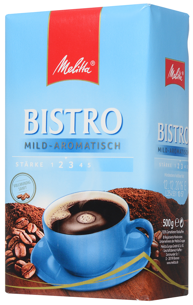 Melitta Bistro Mild-Aromatisch молотый кофе, 500 г13427 Melitta Bistro Mild-Aromatisch молотый кофе, 500 г13427Melitta Bistro Mild-Aromatisch - мягкий ароматный кофе с кислинкой. Напиток идеально сочетается со сладостями. Рекомендован для приготовления в кофеварках.