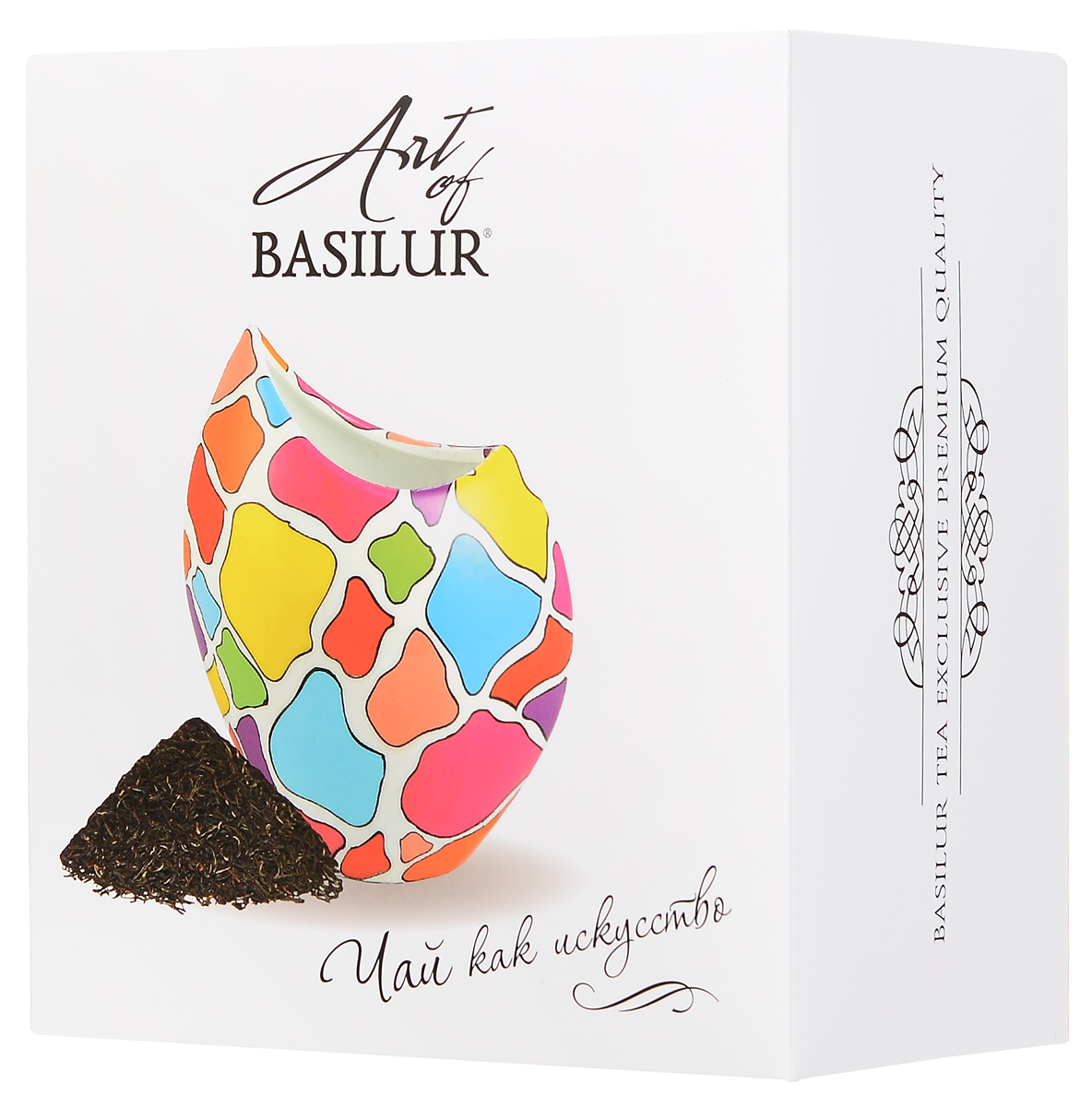 Basilur Strawberry And Kiwi черный листовой чай + ваза Аура Мозаика, 100 г50315-00 Basilur Strawberry And Kiwi черный листовой чай + ваза Аура Мозаика, 100 г50315-00Уникальный стильный набор Art Of Basilur представляет собой дизайнерскую керамическую вазу и элитный цейлонский чай Basilur Клубника и киви. Листовой черный чай с кусочками клубники и киви подарит заряд бодрости и энергии на весь день, а элегантная керамическая ваза Аура послужит прекрасным дополнением к интерьеру вашего дома. Ваза изготовлена из керамики высокого качества и украшена оригинальным ярким узором. Небольшой размер и утонченность линий вазы подчеркнут красоту яркого невысокого букета цветов или может использоваться в качестве стильного декоративного элемента. Она подчеркнет богатство интерьера и веселый, позитивный характер владельца, а качественный цейлонский чай окажется приятным согревающим дополнением. Материал вазы: керамика Высота вазы: 18 см Размер отверстия для цветов: 10 x 6 см Диаметр основания вазы: 6,5 см Страна-изготовитель вазы: Китай
