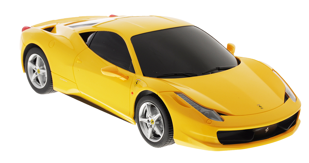Rastar Радиоуправляемая модель Ferrari 458 Italia цвет желтый масштаб 1:1853400-8_желтый Rastar Радиоуправляемая модель Ferrari 458 Italia цвет желтый масштаб 1:1853400-8_желтыйРадиоуправляемая модель Rastar Ferrari 458 Italia станет отличным подарком любому мальчику! Все дети хотят иметь в наборе своих игрушек ослепительные, невероятные и модные автомобили на радиоуправлении. Тем более, если это автомобиль известной марки с проработкой всех деталей, удивляющий приятным качеством и видом. Одной из таких моделей является автомобиль на радиоуправлении Rastar Ferrari 458 Italia. Это точная копия настоящего авто в масштабе 1:18. Авто обладает неповторимым провокационным стилем и спортивным характером. Потрясающая маневренность, динамика и покладистость - отличительные качества этой модели. Возможные движения: вперед, назад, вправо, влево, остановка. При движении загораются фары и стоп-сигналы. Пульт управления выполнен в виде полнофункционального руля с переключателем передач, кнопками акселератора, тормоза, клаксона. При повороте руля возникает звуковой эффект ритмичного тиканья, и машина поворачивает. При нажатии на клаксон раздается звуковой...
