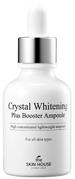 THE SKIN HOUSE Осветляющий тоник против пигментации CRYSTAL WHITENING, 130 мл821077 THE SKIN HOUSE Осветляющий тоник против пигментации CRYSTAL WHITENING, 130 мл821077Осветляющий тоник против пигментации, 130мл, Интенсивно отбеливающий тоник на основе арбутина эффективно осветляет тон кожи, делая ее чистой, светлой и яркой. Эффективно очищает кожу от остатков загрязнений после умывания и подготавливает кожу к дальнейшему уходу за лицом.Постепенно помогает устранить пигментацию, препятствуя выработки меланина в глубоких слоях кожи. Регулирует кожно-жировой баланс, придает коже здоровый вид и наполняет её энергией. Осветляет пигментированную кожу без эффекта жирного блеска. Используется для поддержания эффекта светлой и светящейся здоровьем кожи изнутри. Отбеливающий тоник сокращает выработку кожного жира и предотвращает пигментацию кожи, вызванную возрастными изменениями либо в период заживления пост-акне пятен. Содержит цветочные экстракты белых растений, благодаря которые помогают осветлить кожу и выровнять ее тон. ваша кожа станет светлой, красивой и мягкой на ощупь.