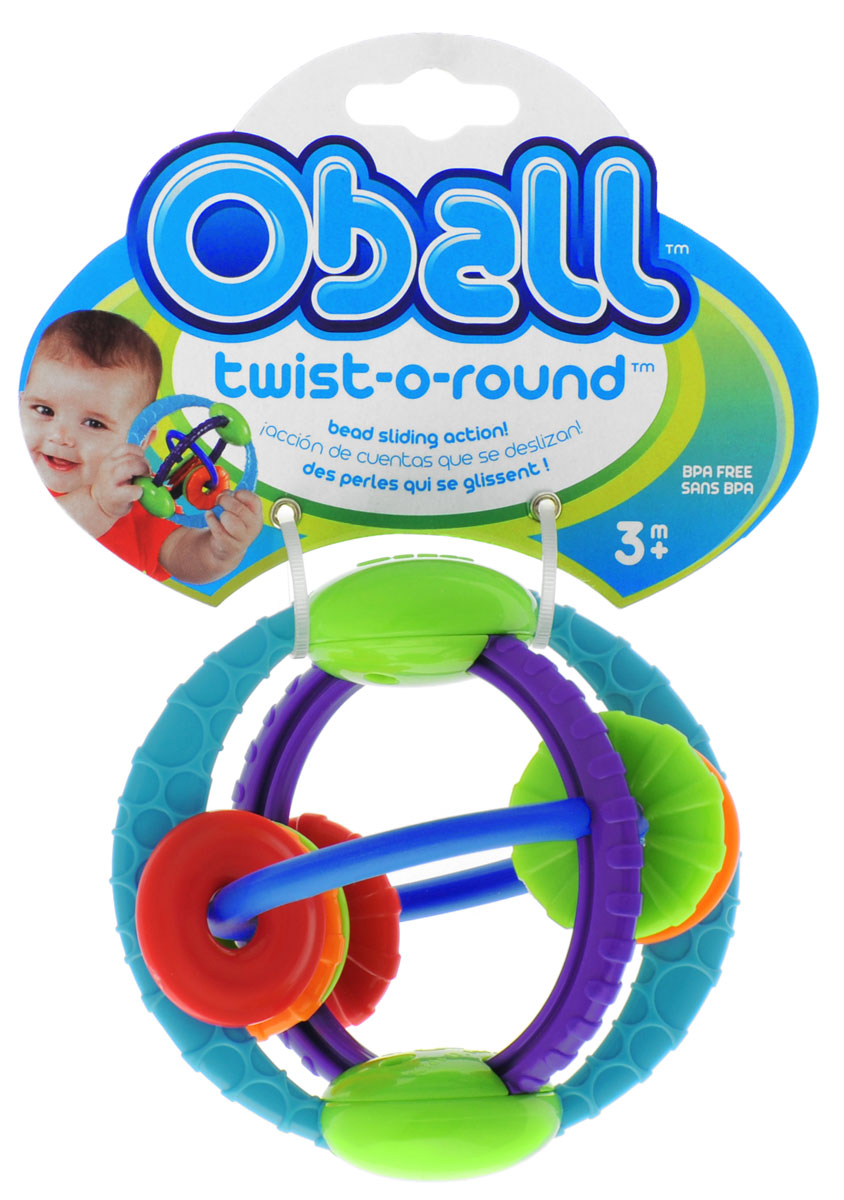 Oball Развивающая игрушка Twist-O-Round81154 Oball Развивающая игрушка Twist-O-Round81154Яркая развивающая игрушка Oball Twist-O-Round, изготовленная из абсолютно безопасных для ребенка материалов в виде шара. Все элементы игрушки двигаются и легко перемещаются. При движении колец игрушка забавно трещит благодаря щелкающему механизму. Рельефные кольца и бусинки помогут успокоить нежные десна малыша. Такую игрушку легко хватать маленькими ручками. Развивающая игрушка Twist-O-Round способствует развитию цветовосприятия, звуковосприятия и мелкой моторики рук.