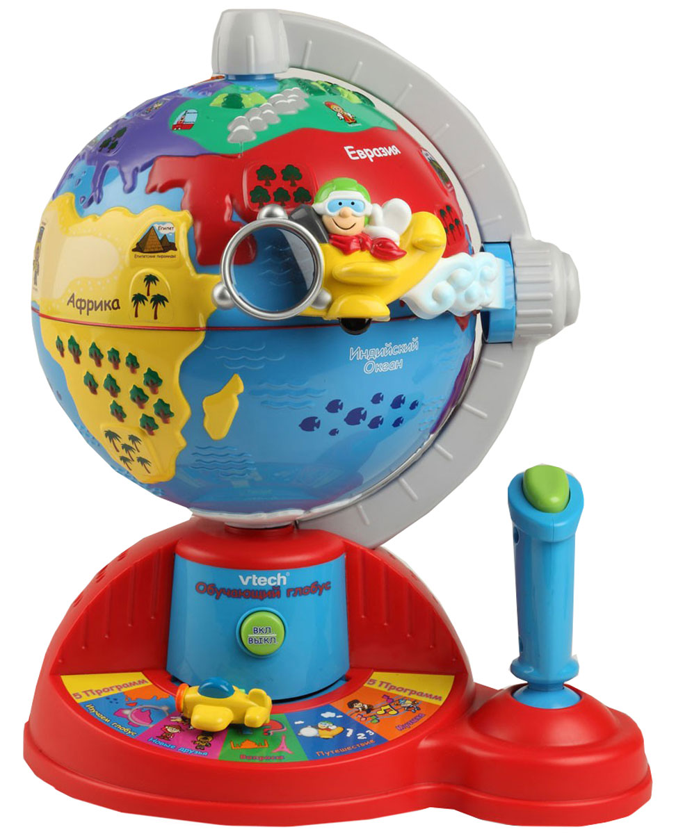 Vtech Обучающий глобус108601, 80-065226 Vtech Обучающий глобус108601, 80-065226Компания Vtech была основана в 1976 году и является одним из мировых лидеров в производстве детских интерактивных игрушек и абсолютным мировым лидером в сегменте детские обучающие компьютеры. Вся продукция ТМ Vtech отличается высоким качеством и привлекательным дизайном, отвечает всем современным требованиям и нормам. Продукция Vtech тестируется в независимых центрах тестирования для обеспечения соответствия мировым стандартам качества. Совершите путешествие на самолете вокруг света! Интерактивный обучающий глобус позволит Вашему ребенку получить новые знания посредством веселой игры. По пути следования самолета дети смогут познакомиться с континентами и океанами, людьми разных стран, достопримечательностями, национальной музыкой и простыми фразами на разных языках, а специальный режим вопросов поможет закрепить полученные знания. При помощи джойстика самолет двигается в любом из четырех направлений, а мелодии и ритмы народов мира сделают путешествие...