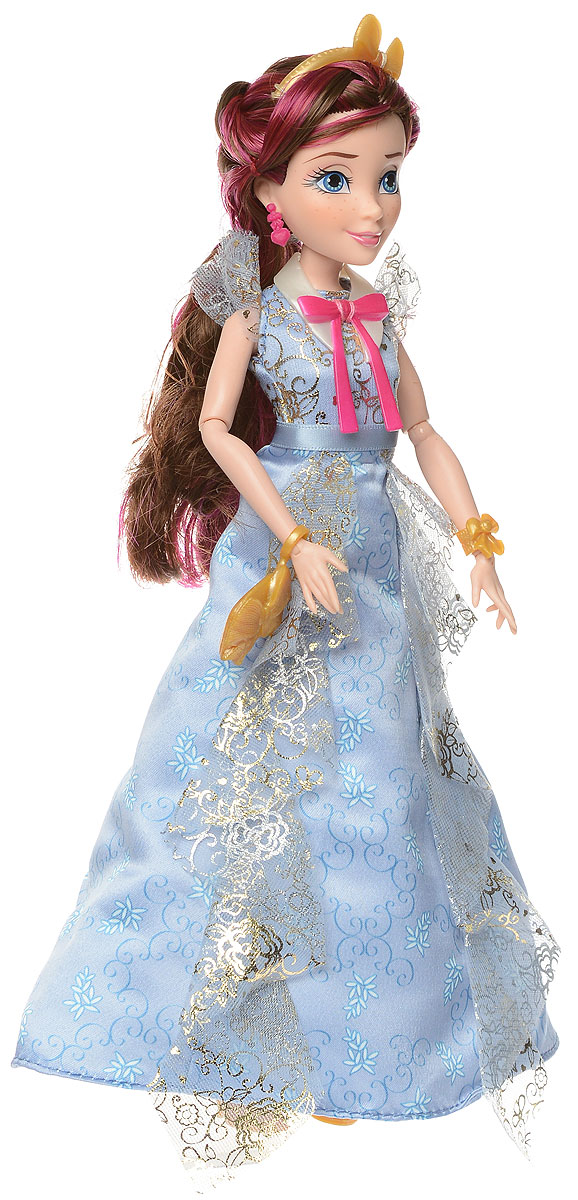 Disney Descendants Кукла Джейн цвет платья голубойB3123_Джейн Disney Descendants Кукла Джейн цвет платья голубойB3123_ДжейнКукла Disney Descendants Джейн порадует вашу малышку и доставит ей много удовольствия от часов, посвященных игре с ней. Игрушка изготовлена из безопасного материала. Красавица Джейн является дочерью Крестной Феи из мультфильма Золушка и главной героиней фильма Наследники. Куколка одета в длинное голубое платье с золотистыми и синими узорами. Оно украшено крылышками, широкими воланами на пышной юбке, атласным поясом на талии, белым воротничком и малиновым бантом. На ножках красуются золотистые туфельки с ремешком и бантиком. Малиновые серьги, золотистый браслет в виде банта и такая же по стилю маленькая, узорчатая сумочка дополняют красивый образ девушки. Руки, ноги и голова куклы подвижны, что позволяет придавать ей различные позы. Чудесные длинные волосы куклы так весело расчесывать и создавать из них всевозможные прически, плести косички, хвостики. Также в комплект входит кольцо для девочки! Благодаря играм с куклой, ваша малышка сможет развить...