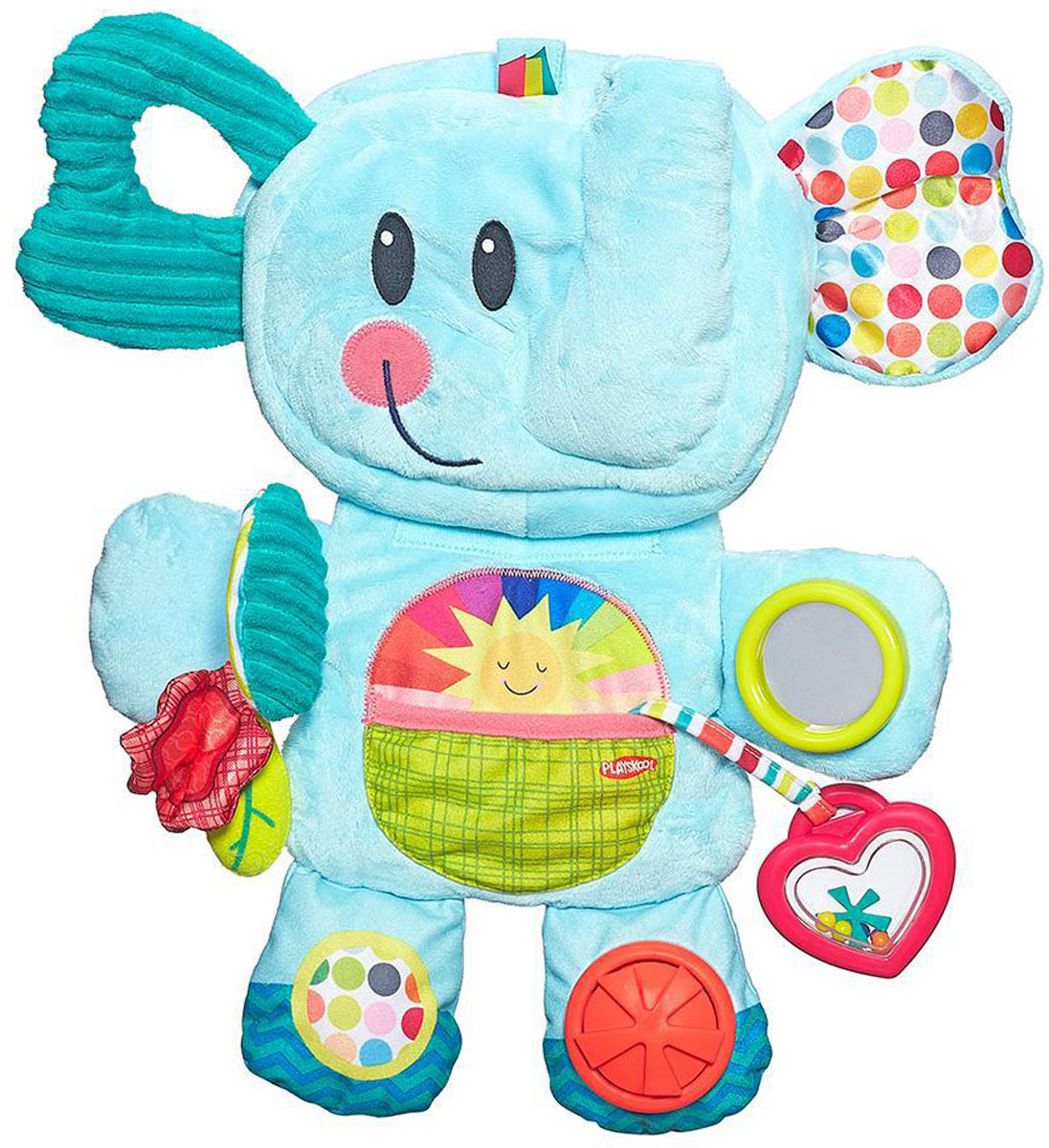 Playskool Мягкая развивающая игрушка Веселый слоникB2263EU4 Playskool Мягкая развивающая игрушка Веселый слоникB2263EU4Мягкая развивающая игрушка Playskool Веселый слоник станет первым дружком вашего малыша. Яркий цвет игрушки, множество различных шуршащих и гремящих деталей, которые можно нажать, покрутить, потрогать, привлекут внимание ребенка. Зеркальце, прикрепленное на лапке слоника, даст возможность малышу увидеть свое отражение или поймать солнечного зайчика. А чтобы у крохи не болели десны, у слоника есть прорезыватель. Игрушка складывается в небольшую сумочку и ее можно брать с собой куда угодно! Ребенок в процессе игры может развивать мелкую моторику, тактильные ощущения. Порадуйте своего малыша такой милой игрушкой!