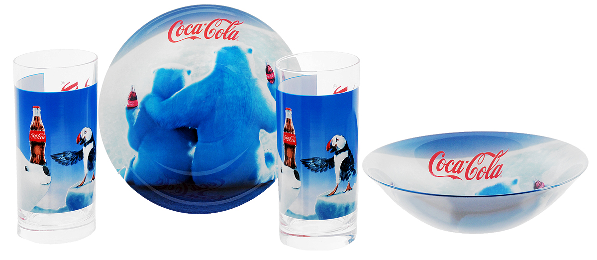 Luminarc Набор детской посуды Coca-Cola Polar Bear 4 предметаJ3990 Luminarc Набор детской посуды Coca-Cola Polar Bear 4 предметаJ3990Набор Luminarc Coca-Cola Polar Bear состоит из 2 стаканов и 2 глубоких тарелок, изготовленных из ударопрочного стекла. Предметы набора оформлены изображением белых медведей с бутылками Coca-Cola. Такой набор привлечет внимание вашего ребенка и не позволит ему скучать. Яркий дизайн посуды превратит прием пищи ребенка в увлекательное занятие. Объем стакана: 270 мл. Диаметр стакана по верхнему краю: 6 см. Высота стакана: 13,5 см. Диаметр тарелки: 16,3 см. Высота тарелки: 4,5 см.