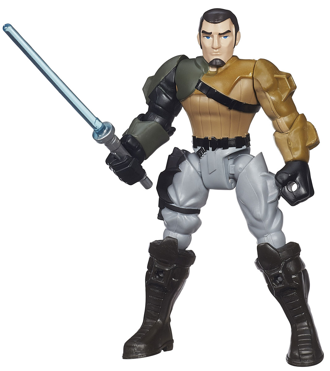 HeroMashers Фигурка Kanan JarrusB3661_B3656 HeroMashers Фигурка Kanan JarrusB3661_B3656Фигурка HeroMashers Kanan Jarrus выполнен в виде героя всеми любимой фантастической саги Звездные войны Кэнана Джарруса, капитана лёгкого грузового корабля VCX-100 Призрак. Фигурка из пластика проработана до мельчайших деталей и является точной копией своего прототипа в уменьшенном размере. Конечности игрушки подвижны: поворачивается голова, сгибаются ноги и руки. Волосы фигурки несъемные, они являются неотъемлемой частью образа героя. Все это сделает игру реалистичной и разнообразной. Еще одной особенностью данной серии фигурок является то, что конечности разных фигурок взаимозаменяемы, поэтому вы сможете создать свою собственную, уникальную фигурку! Такая фигурка непременно понравится поклоннику Звездных войн и станет замечательным украшением любой коллекции. В комплекте: фигурка, световой меч.