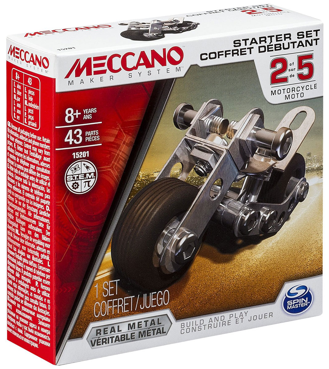 Meccano Конструктор Базовая модель 291783_20070929 Meccano Конструктор Базовая модель 291783_20070929Конструктор Meccano Базовая модель 2 позволит вашему ребенку весело и с пользой провести время. Базовые наборы созданы для ознакомления с принципами сборки конструкторов Meccano. Набор включает в себя 43 элемента из металла, пластика и резины, с помощью которых можно собрать модель в виде мотоцикла. В набор также входят все необходимые для сборки инструменты и схематичная инструкция. Конструктор Meccano Базовая модель 2 поможет ребенку развить мелкую моторику рук, координацию движений и усидчивость.