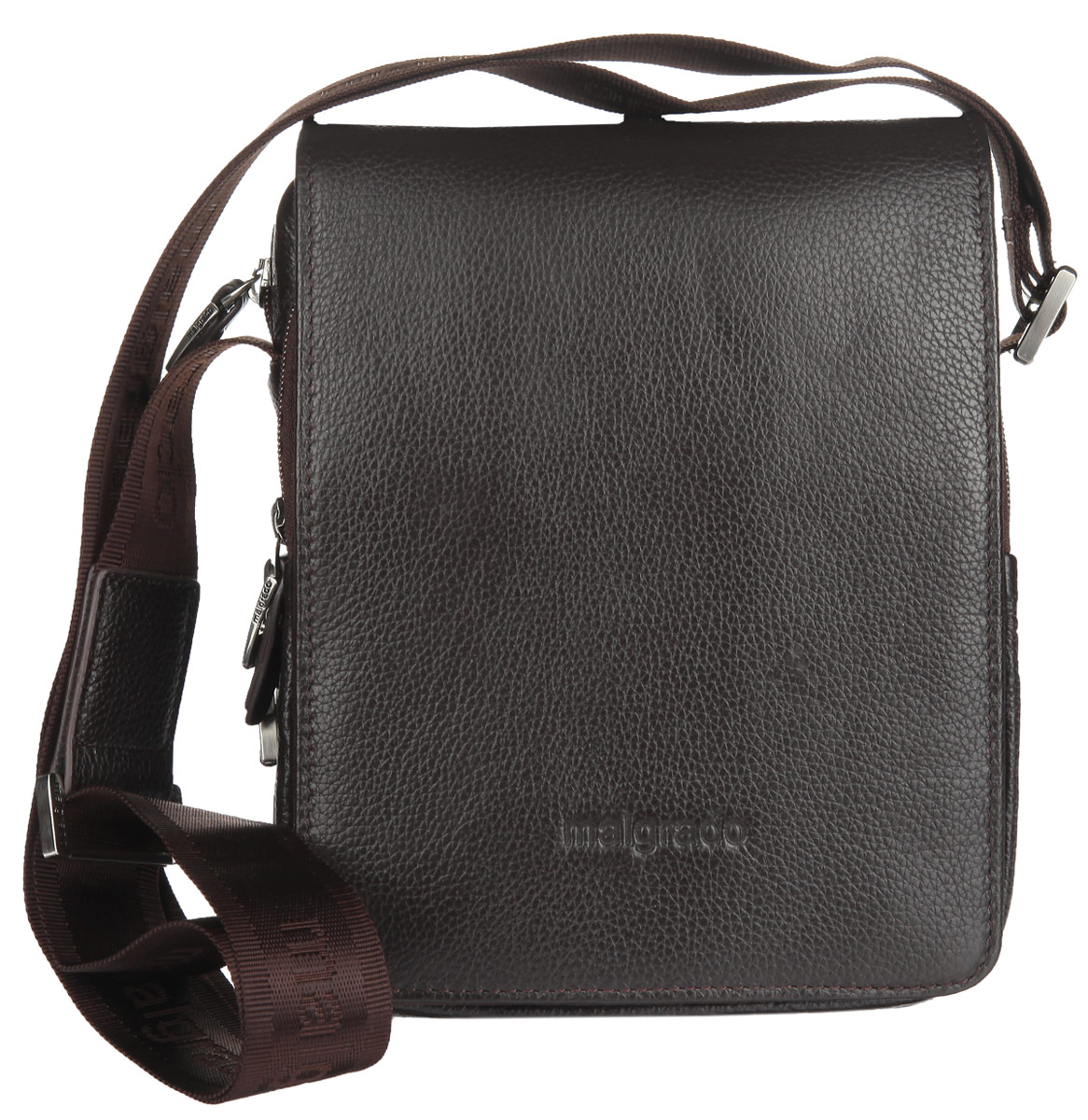 Сумка мужская Malgrado, цвет: коричневый. BR10-468B4743BR10-468B4743_brown Сумка мужская Malgrado, цвет: коричневый. BR10-468B4743BR10-468B4743_brownСтильная мужская сумка Malgrado выполнена из натуральной кожи с зернистой фактурой, оформлена металлической фурнитурой и символикой бренда. Сумка содержит одно отделение, которое закрывается на магнитный клапан и дополнительно на застежку-молнию. Внутри изделия расположены: три накладных кармана, врезной карман на молнии и два кожаных фиксатора для письменных принадлежностей. Снаружи, под клапаном, расположены два накладных кармана, один из которых закрывается на молнию. На задней стороне сумки, расположен накладной карман на молнии. Сумка оснащена плечевым ремнем регулируемой длины, который позволит носить изделие, как в руках, так и на плече. Практичный аксессуар позволит вам завершить образ и подчеркнуть деловой стиль.