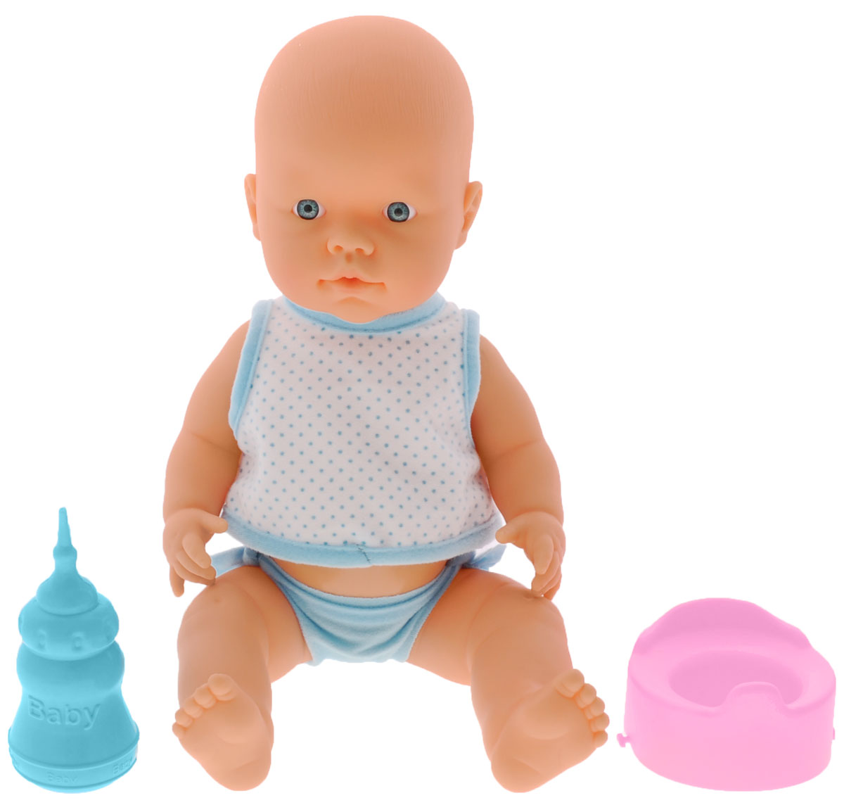 Falca Пупс Baby Pipi цвет одежды белый в голубой горошек1102567_ белый в голубой горошек, горшок розовый Falca Пупс Baby Pipi цвет одежды белый в голубой горошек1102567_ белый в голубой горошек, горшок розовыйПупс Falca Baby Pipi порадует вашу малышку и доставит ей много удовольствия от часов, посвященных игре с ней. Кукла выглядит как настоящий малыш. Пупс одет в майку и трусики. В набор также входят бутылочка для кормления и горшок. Кукла не только пьет водичку из бутылочки, но и писает в горшок, благодаря чему еще больше похожа на настоящего ребенка. После кормления и туалета пупса можно искупать. Игра с куклой разовьет в вашей малышке чувство ответственности и заботы. Порадуйте свою принцессу таким великолепным подарком!
