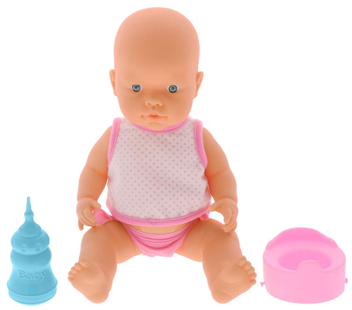 Falca Пупс Baby Pipi цвет одежды белый в розовый горошек1102567_в розовый горошек, горшок розовый Falca Пупс Baby Pipi цвет одежды белый в розовый горошек1102567_в розовый горошек, горшок розовыйПупс Falca Baby Pipi порадует вашу малышку и доставит ей много удовольствия от часов, посвященных игре с ней. Кукла выглядит как настоящий малыш. Пупс одет в майку и трусики. В набор также входят бутылочка для кормления и горшок. Кукла не только пьет водичку из бутылочки, но и писает в горшок, благодаря чему еще больше похожа на настоящего ребенка. После кормления и туалета пупса можно искупать. Игра с куклой разовьет в вашей малышке чувство ответственности и заботы. Порадуйте свою принцессу таким великолепным подарком!
