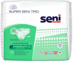 Seni Подгузники для взрослых Super Seni Trio, размер 2 (75-110 см), 10 штSE-094-ME10-A03 Seni Подгузники для взрослых Super Seni Trio, размер 2 (75-110 см), 10 штSE-094-ME10-A03Seni Super Seni Trio - дышащие подгузники для защиты при средней и тяжелой степени недержания мочи, предназначены как для активных людей, так и для людей с ограниченными двигательными возможностями. Двойная система крепления с помощью эластичных резинок в поясе сзади и спереди, а также двойных эластичных застежек-липучек обеспечивает надежное и комфортное использование. Имеется возможность многократного приклеивания и отклеивания застежек-липучек без риска разорвать внешний слой подгузников. Двойной впитывающий слой с суперабсорбентом гарантирует высокий уровень впитываемости. Специальная система Odour Stop нейтрализует неприятный запах. Внутренние боковые бортики защищают от протеканий. Отсутствие латексных элементов (Latex Free) снижает риск появления аллергических реакций на латекс. Индикатор влагонасыщения показывает меру наполнения, информируя о необходимости смены подгузника. Имеют еще более высокую впитываемость и предназначены для страдающих особо тяжелой степенью...