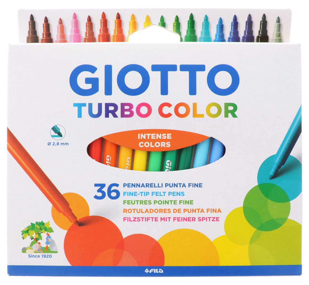 Giotto Набор фломастеров Turbo Color 36 цветов071600_36 цветов Giotto Набор фломастеров Turbo Color 36 цветов071600_36 цветовНабор фломастеров Giotto Turbo Color - это 36 ярких насыщенных цвета и оттенка в разноцветных пластиковых корпусах (цвет корпуса соответствует цвету чернил). Наконечники фломастеров устойчивы к повышенному давлению и не разнашивается со временем. Данные фломастеры дают возможность создавать тонкие линии, ими удобно писать короткие тексты и рисовать. Каждый фломастер оснащен плотным вентилируемым колпачком. Чернила изготовлены на водной основе. Легко отстирываются и смываются с рук. Рисование знакомит ребенка с цветами и формами, и положительно влияет на настроение детей. Кроме того, оно развивает мелкую моторику, воображение и творческое мышление.