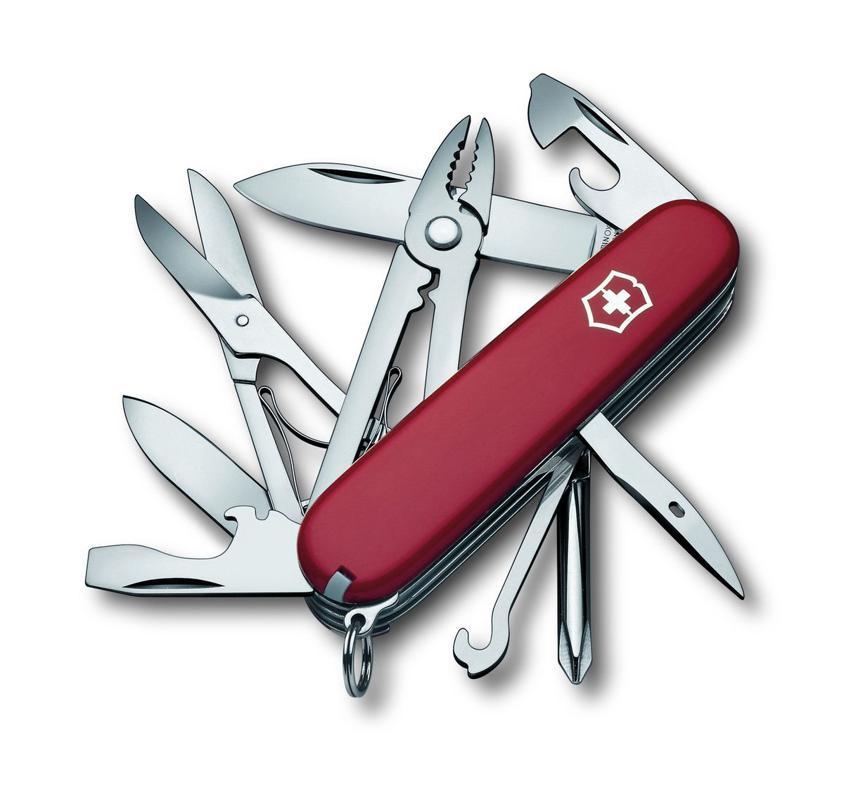 Нож перочинный Victorinox Deluxe Tinker, цвет: красный, 17 функций, 9,1 см1.4723 Нож перочинный Victorinox Deluxe Tinker, цвет: красный, 17 функций, 9,1 см1.4723Лезвие перочинного складного ножа Victorinox Deluxe Tinker изготовлено из высококачественной нержавеющей стали. Ручка, выполненная из прочного пластика, обеспечивает надежный и удобный хват. Хорошее качество, надежный долговечный материал и эргономичная рукоятка - что может быть удобнее на природе или на пикнике! Функции ножа: Большое лезвие. Малое лезвие. Крестовая отвертка. Консервный нож с малой отверткой. Открывалка для бутылок с отверткой. Инструмент для снятия изоляции. Шило, кернер. Кольцо для ключей. Пинцет. Зубочистка. Ножницы. Многофункциональный крючок. Плоскогубцы с кусачками для проводов и инструментом для обжима проводов. Длина ножа в сложенном виде: 9,1 см. Длина ножа в разложенном виде: 16 см. Длина большого лезвия: 7 см. Длина малого лезвия: 14,5 см.