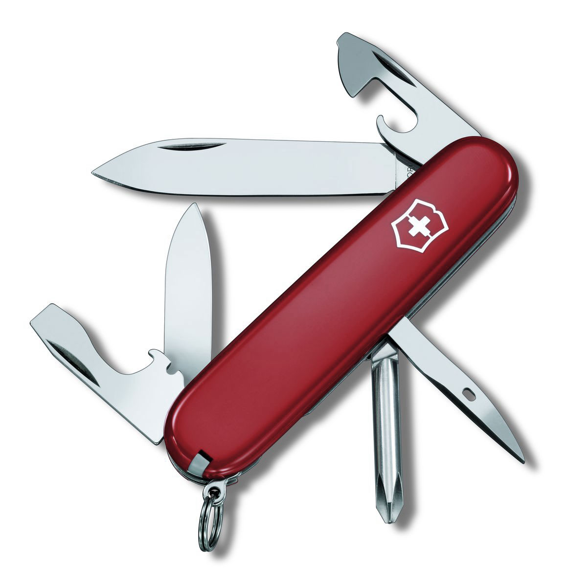 Нож перочинный Victorinox Tinker, цвет: красный, 12 функций, 9,1 см1.4603 Нож перочинный Victorinox Tinker, цвет: красный, 12 функций, 9,1 см1.4603Лезвие перочинного складного ножа Victorinox Tinker изготовлено из высококачественной нержавеющей стали. Ручка, выполненная из прочного пластика, обеспечивает надежный и удобный хват. Хорошее качество, надежный долговечный материал и эргономичная рукоятка - что может быть удобнее на природе или на пикнике! Функции ножа: Большое лезвие. Малое лезвие. Крестовая отвертка. Консервный нож с малой отверткой. Открывалка для бутылок с отверткой. Инструментом для снятия изоляции. Шило, кернер. Кольцо для ключей. Пинцет. Зубочистка. Длина ножа в сложенном виде: 9,1 см. Длина ножа в разложенном виде: 16 см. Длина большого лезвия: 7 см. Длина малого лезвия: 4 см.