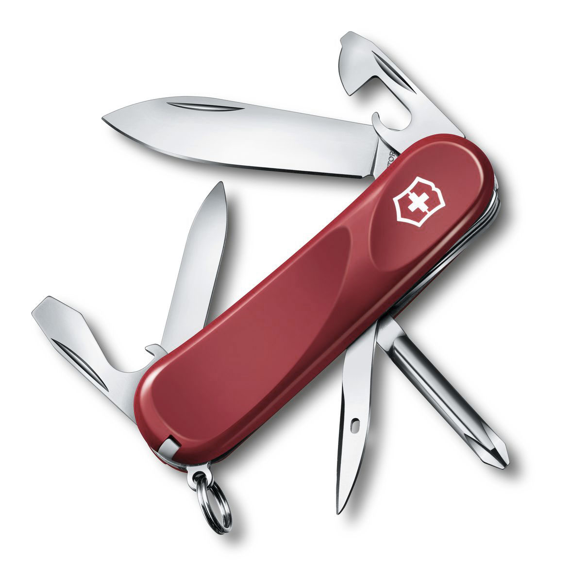 Нож перочинный Victorinox Evolution 11, цвет: красный, 13 функций, 8,5 см2.4803.E Нож перочинный Victorinox Evolution 11, цвет: красный, 13 функций, 8,5 см2.4803.EЛезвие перочинного складного ножа Victorinox Evolution 11 изготовлено из высококачественной нержавеющей стали. Ручка, выполненная из прочного пластика, обеспечивает надежный и удобный хват. Хорошее качество, надежный долговечный материал и эргономичная рукоятка - что может быть удобнее на природе или на пикнике! Функции ножа: Лезвие. Пилка для ногтей с инструментом по уходу за ногтями. Консервный нож с малой отверткой. Открывалка для бутылок с фиксирующейся отверткой. Инструмент для снятия изоляции. Крестовая отвертка. Шило, кернер. Кольцо для ключей. Пинцет. Зубочистка. Длина ножа в сложенном виде: 8,5 см. Длина ножа в разложенном виде: 15 см.