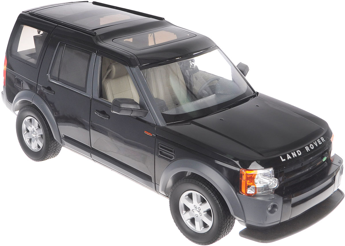 Rastar Радиоуправляемая модель Landrover Discovery 3 цвет черный13000/LR3-10_черный Rastar Радиоуправляемая модель Landrover Discovery 3 цвет черный13000/LR3-10_черныйРадиоуправляемая модель Rastar Landrover Discovery 3 станет отличным подарком любому мальчику! Все дети хотят иметь в наборе своих игрушек ослепительные, невероятные и крутые автомобили на радиоуправлении. Тем более, если это автомобиль известной марки с проработкой всех деталей, удивляющий приятным качеством и видом. Одной из таких моделей является автомобиль на радиоуправлении Rastar Landrover Discovery 3. Это точная копия настоящего авто в масштабе 1:10. Авто обладает неповторимым провокационным стилем. Потрясающая маневренность, динамика и покладистость - отличительные качества этой модели. Капот, передние двери, багажник открываются. Приборная панель и салон выполнены в мельчайших подробностях. Возможные движения: вперед, назад, вправо, влево, остановка. Имеются световые эффекты. Пульт управления работает на частоте 27 MHz. Игрушка работает от сменного аккумулятора (входит в комплект). Для работы пульта управления необходима 1...