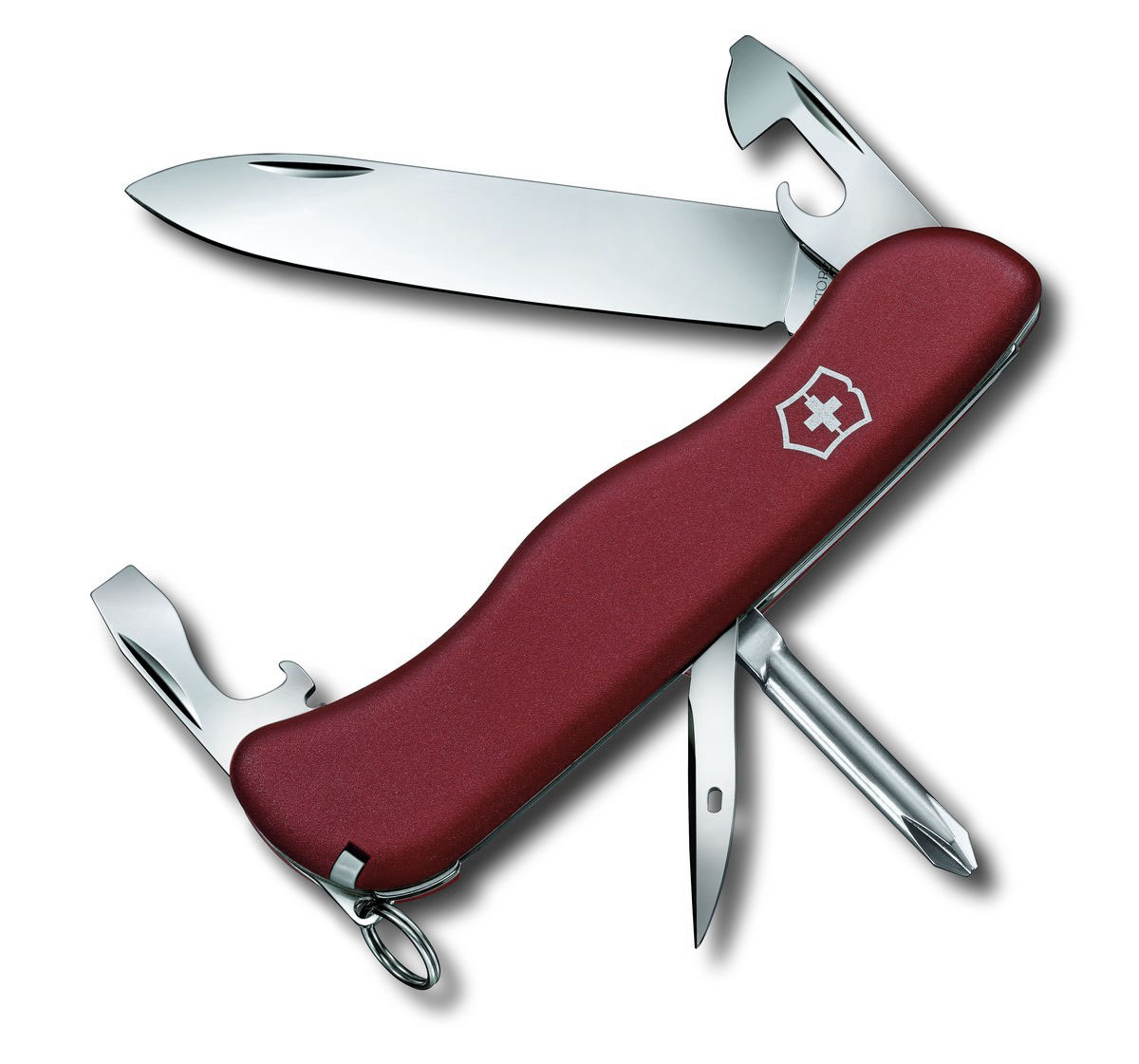 Нож перочинный Victorinox Adventurer, цвет: красный, 11 функций, 11,1 см0.8953 Нож перочинный Victorinox Adventurer, цвет: красный, 11 функций, 11,1 см0.8953Лезвие перочинного складного ножа Victorinox Adventurer изготовлено из высококачественной нержавеющей стали. Ручка, выполненная из прочного пластика, обеспечивает надежный и удобный хват. Хорошее качество, надежный долговечный материал и эргономичная рукоятка - что может быть удобнее на природе или на пикнике! Функции ножа: Фиксирующееся лезвие. Крестовая отвертка. Консервный нож с малой отверткой. Открывалка для бутылок с отверткой. Инструментом для снятия изоляции. Шило, кернер. Кольцо для ключей. Пинцет. Зубочистка. Длина ножа в сложенном виде: 11,1 см. Длина ножа в разложенном виде: 19,5 см.