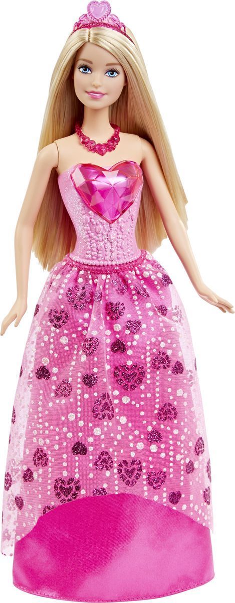 Barbie Кукла Самоцветная ПринцессаDHM49_DHM53 Barbie Кукла Самоцветная ПринцессаDHM49_DHM53Кукла Barbie Принцесса непременно обрадует вашу малышку. Куколка с длинными светлыми волосами одета в шикарный блестящий наряд, состоящий из пластикового топа и текстильной юбочки. У Принцессы блестящее розовое сердечко на лифе и сердечки на розовой юбке. Дополняют образ принцессы диадема и красные туфельки на каблуках. Головка, ручки и ножки Барби подвижны, что позволит придавать кукле различные позы, а длинные волосы куклы так интересно укладывать в разнообразные прически. Одежда и аксессуары подходят всем куклам-принцессам, русалкам и феям (продаются отдельно). Ваша малышка придет в восторг от такого подарка, и с удовольствием будет играть с куколкой, которая уже готова править своим королевством!