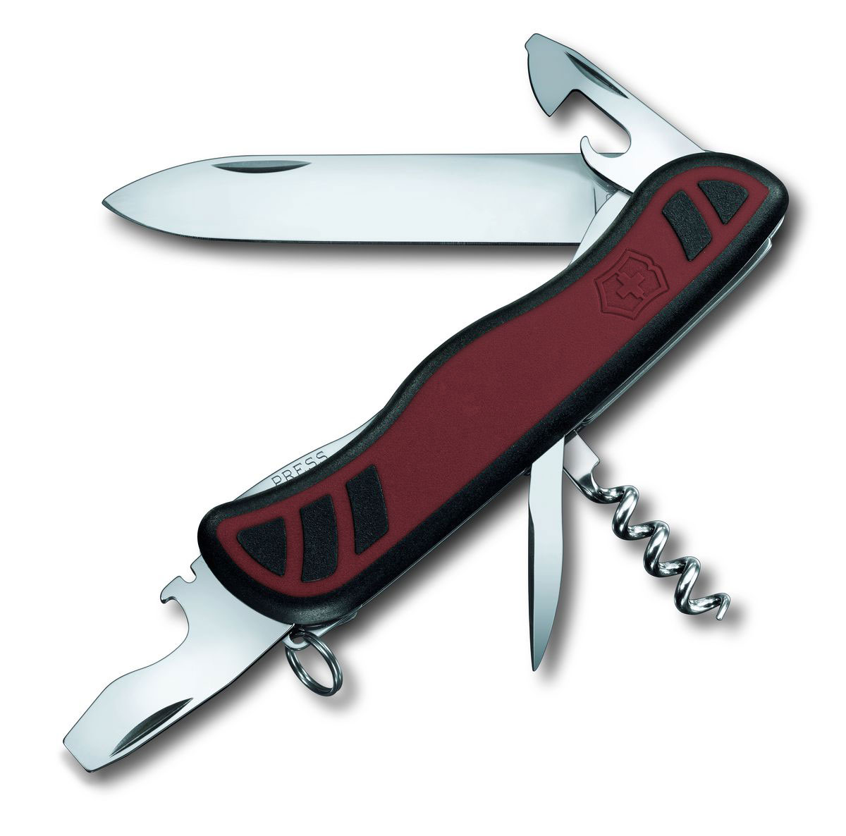 Нож перочинный Victorinox Nomad, цвет: красный, черный, 9 функций, 11,1 см0.8351.C Нож перочинный Victorinox Nomad, цвет: красный, черный, 9 функций, 11,1 см0.8351.CЛезвие перочинного складного ножа Victorinox Nomad изготовлено из высококачественной нержавеющей стали. Ручка, выполненная из прочного пластика с резиновыми вставками, обеспечивает надежный и удобный хват. Хорошее качество, надежный долговечный материал и эргономичная рукоятка - что может быть удобнее на природе или на пикнике! Функции ножа: Фиксирующееся лезвие. Штопор. Консервный нож с малой отверткой. Фиксирующаяся открывалка для бутылок с отверткой и инструментом для снятия изоляции. Шило, кернер. Кольцо для ключей. Длина ножа в сложенном виде: 11,1 см. Длина ножа в разложенном виде: 19,5 см.