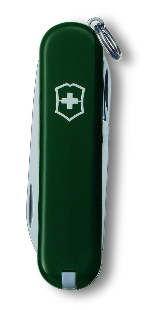 Нож-брелок Victorinox Classic SD, цвет: зеленый, 7 функций, 5,8 см0.6223.4 Нож-брелок Victorinox Classic SD, цвет: зеленый, 7 функций, 5,8 см0.6223.4Лезвие складного ножа-брелока Victorinox Classic SD изготовлено из высококачественной нержавеющей стали. Ручка, выполненная из прочного пластика, обеспечивает надежный и удобный хват. Нож имеет компактные размеры и не занимает много места. Хорошее качество, надежный долговечный материал и эргономичная рукоятка - что может быть удобнее на природе или на пикнике! В комплекте чехол, изготовленный из искусственной кожи. Функции ножа: Лезвие. Пилка для ногтей с отверткой. Ножницы. Кольцо для ключей. Пинцет. Зубочистка. Длина ножа в сложенном виде: 5,8 см. Длина ножа в разложенном виде: 9,8 см.