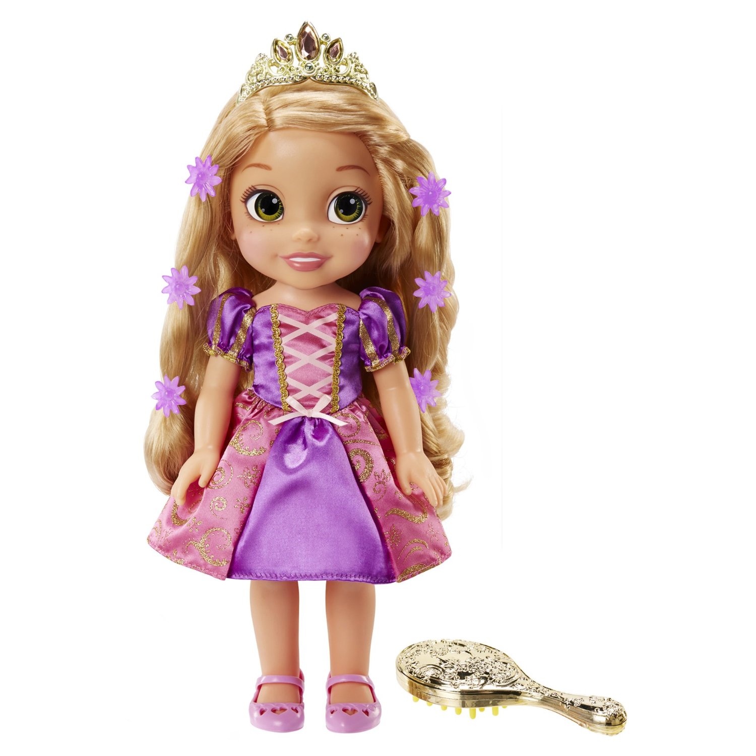 Disney Princess Кукла Рапунцель со светящимися волосами759440 Disney Princess Кукла Рапунцель со светящимися волосами759440Очаровательная кукла Disney Princess Рапунцель со светящимися волосами порадует любую девочку и обязательно станет ее любимой игрушкой. Игрушка выполнена из пластика и изображает маленькую принцессу Рапунцель из одноименного мультфильма. Кукла одета в свое узнаваемое сиреневое платье, украшенное блестками. Длинные русые волосы куклы украшены заколками в виде цветочков и блестящей диадемой. Волосы красавицы светятся, как в сказке. Проведите расческой по волосам или нажмите на кнопку, расположенную на груди куклы - ее волосы засветятся, а Рапунцель споет куплет песни из мультфильма. Голова, руки и ноги куклы подвижны, что позволяет придавать ей различные позы. Игры с куклой способствуют эмоциональному развитию ребенка, а также помогают формировать воображение и художественный вкус. Малышка проведет множество счастливых часов, играя с очаровательной принцессой Рапунцель. Великолепное качество исполнения делают эту игрушку чудесным подарком к любому празднику. Для...