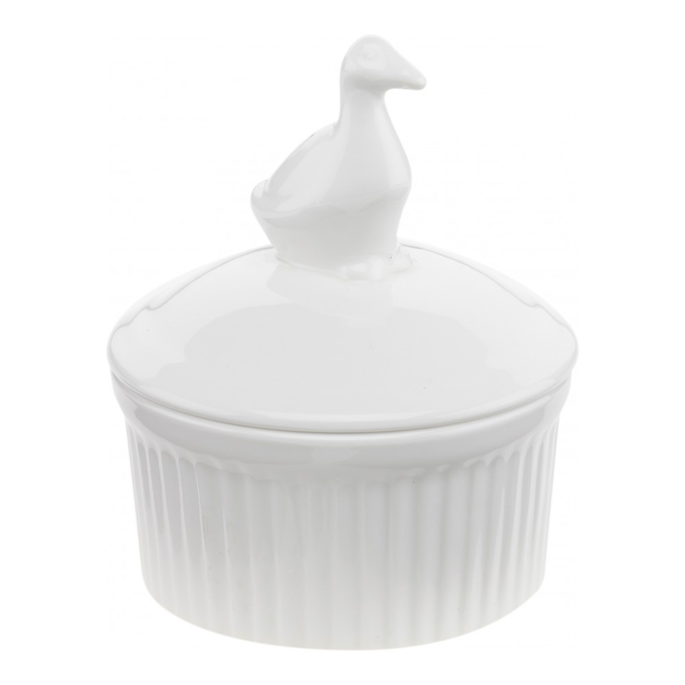 Горшочек для запекания Walmer Duck, c крышкой, диаметр 9 смW10330009 Горшочек для запекания Walmer Duck, c крышкой, диаметр 9 смW10330009Горшочек для запекания Walmer Duck изготовлен из высококачественного фарфора, покрытого слоем глазури. Внешние стенки изделия декорированы рельефными вертикальными полосами. В таком горшочке удобно запекать рыбу, жаркое, жульен и другие блюда. Горшочек снабжен крышкой с фигуркой утки, поэтому также подойдет для хранения пищи, например, меда или варенья. Диаметр (по верхнему краю): 9 см. Диаметр основания: 7 см. Высота стенки (без учета крышки): 4,5 см. Высота (с учетом крышки): 11 см.