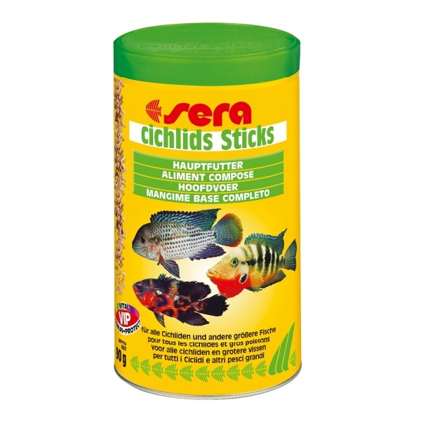 Sera Cichlids Sticks Корм для цихлид и других крупных рыб, палочки 500мл15974 Sera Cichlids Sticks Корм для цихлид и других крупных рыб, палочки 500мл15974Основной корм в форме палочек для цихлид. Идеальный основной корм для средних и крупных цихлид (в особенности, южноамериканских разновидностей) и других крупных рыб. Плавающие палочки сохраняют свою форму и не загрязняют воду. Палочки характеризуются особенно высокой поедаемостью рыбой.