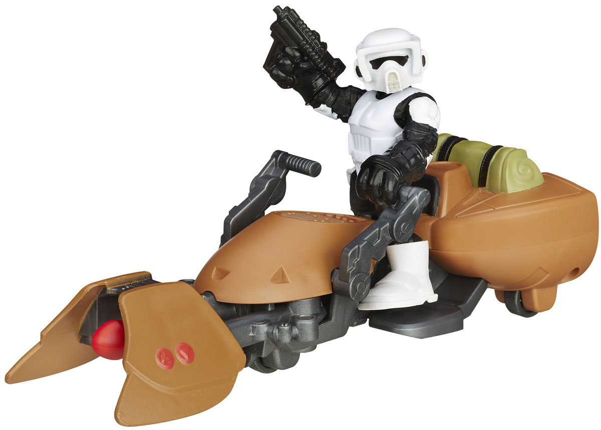 Playskool Игровой набор Scout Trooper & Speeder BikeB2035_B2033 Playskool Игровой набор Scout Trooper & Speeder BikeB2035_B2033Playskool Игровой набор Scout Trooper непременно привлечет внимание вашего ребенка и не позволит ему скучать. Набор включает в себя фигурку галактического героя и его транспорт. Игрушки выполнены из прочного безопасного пластика. Транспорт оснащен специальной кнопкой, при нажатии на которую, вылетает копье. Голова, руки и ноги фигурки подвижны, что позволяет придавать ей различные позы и открывает малышу неограниченный простор для игр. Такой набор обязательно понравится вашему ребенку, и он проведет множество счастливых мгновений, играя с ним и придумывая различные истории. Рекомендуемый возраст: от 3 до 7 лет.