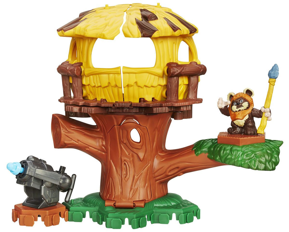 Playskool Heroes Игровой набор Приключение на деревеB2032_B2030_дерево Playskool Heroes Игровой набор Приключение на деревеB2032_B2030_деревоИгровой набор Приключение на дереве из серии Звездные войны, несомненно, порадует каждого ребенка! Набор состоит из фигурки маленького эвока, метательного орудия и большого дерева. Верхняя часть дерева открывается, показывая удобное место для засады, или орудия, которое стреляет специальным снарядом. С игровым набором можно воссоздать различные сцены из фильма Звездные войны, поклонниками которого являются миллионы мальчишек по всему миру. Игрушка выполнена из качественного пластика, безопасного для здоровья вашего ребенка. Удивите своего мальчика новой, яркой и функциональной игрушкой.