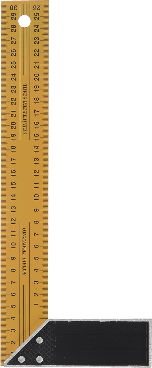 Угольник FIT, длина 30 см19430 Угольник FIT, длина 30 см19430Угольник FIT изготовлен из закаленной стали, а ручка из легкого сплава. Угольник станет незаменимым предметом для слесарных работ. Длина линейки: 30 см. Ширина линейки: 4 см. Размер ручки: 12,5 см х 4 см х 1 см.