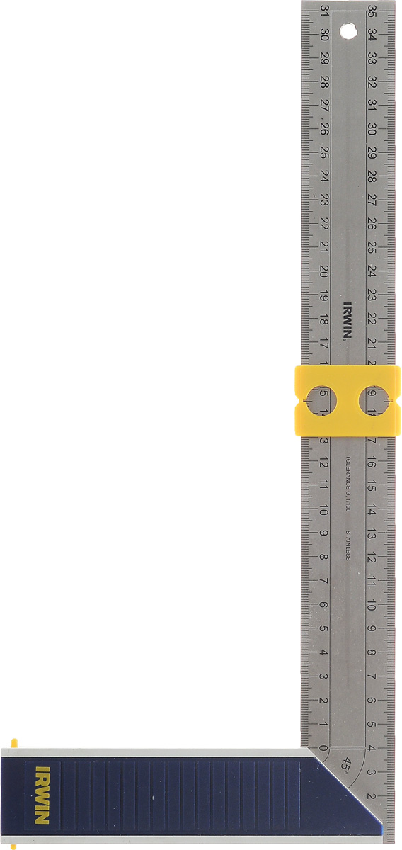 Угольник Irwin с бегунком, длина 35 см10503545 Угольник Irwin с бегунком, длина 35 см10503545Угольник с возможностью точного измерения углов 90° и 45°. Балансировочная шпилька гарантирует точное расположение инструмента на измеряемой поверхности и предотвращает его непроизвольное падение. Бегунок на лезвии облегчает разметку и маркировку измеряемого изделия. Лезвие из нержавеющей стали с погрешностью не более 0,1/100 мм.