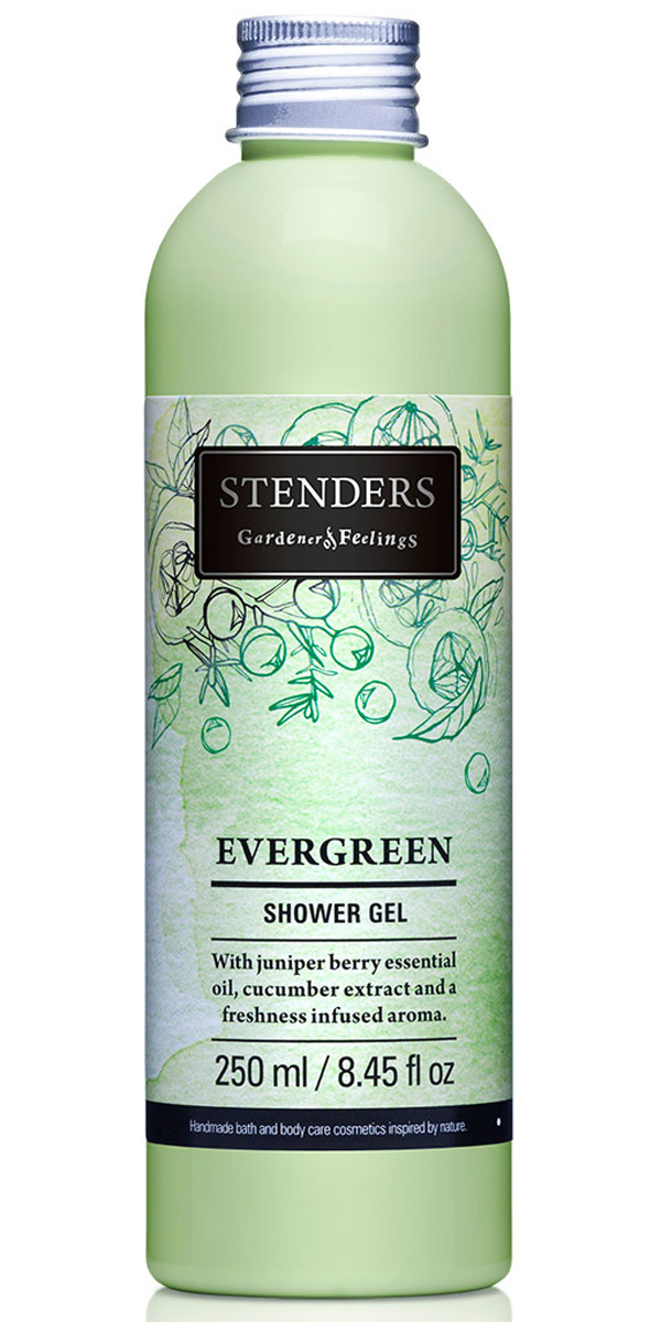 Stenders Гель для душа Evergreen (Эвергрин), 250 млSGF_E Stenders Гель для душа Evergreen (Эвергрин), 250 млSGF_EИспытайте восстанавливающую силу лесной свежести, наслаждаясь душем с нашим ароматным гелем для душа. Гель, насыщенный бодрящим можжевеловым эфирным маслом и огуречным экстрактом, нежно очистит кожу при помощи роскошной воздушной пены. Почувствуйте свежесть, подобную легкому дуновению ветерка, когда вашу кожу окутывает вдохновляющий аромат с нотками фруктов, цветов и леса. Летнюю свежесть и подлинную чистоту таит в себе экстракт зеленых огурцов. Он действует освежающе и успокаивающе. Кроме того, способен уменьшить припухлость кожи, придавая вам свежий вид.