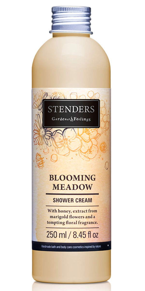 Stenders Крем для душа Blooming meadow (Блумин Медоу), 250 млSCF_BM Stenders Крем для душа Blooming meadow (Блумин Медоу), 250 млSCF_BMДобавьте частичку лета в вашу ванную комнату вместе с нашим ароматным кремом для душа. Крем, обогащенный медом и экстрактом цветов календулы, бережно очистит вашу кожу при помощи роскошной воздушной пены. Почувствуйте, как соблазнительно-сладкий цветочный аромат раскрывается на вашей коже ярким букетом цветов - нотками жасмина, иланг-иланга, гардении, ландыша и апельсина. Дикорастущая календула произрастает в Южной Азии, но своими ярко-оранжевыми, похожими на маргаритки, цветами она украшает и короткое северное лето. Благодаря своим противовоспалительным и бактерицидным свойствам экстракт календулы позволяет расцвести красоте вашей кожи.