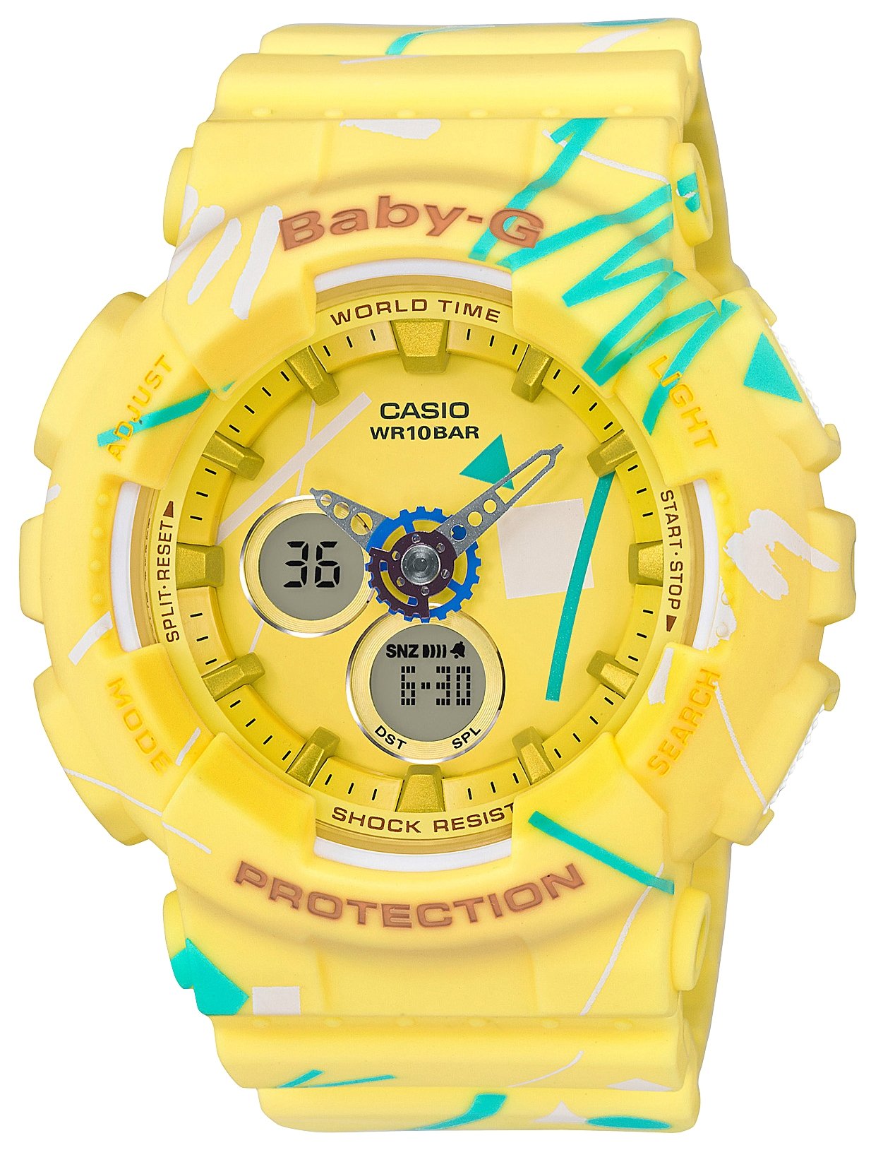 Часы наручные женские CASIO BABY-G, цвет: желтый, бирюзовый. BA-120SC-9ABA-120SC-9A Часы наручные женские CASIO BABY-G, цвет: желтый, бирюзовый. BA-120SC-9ABA-120SC-9AМинеральное стекло