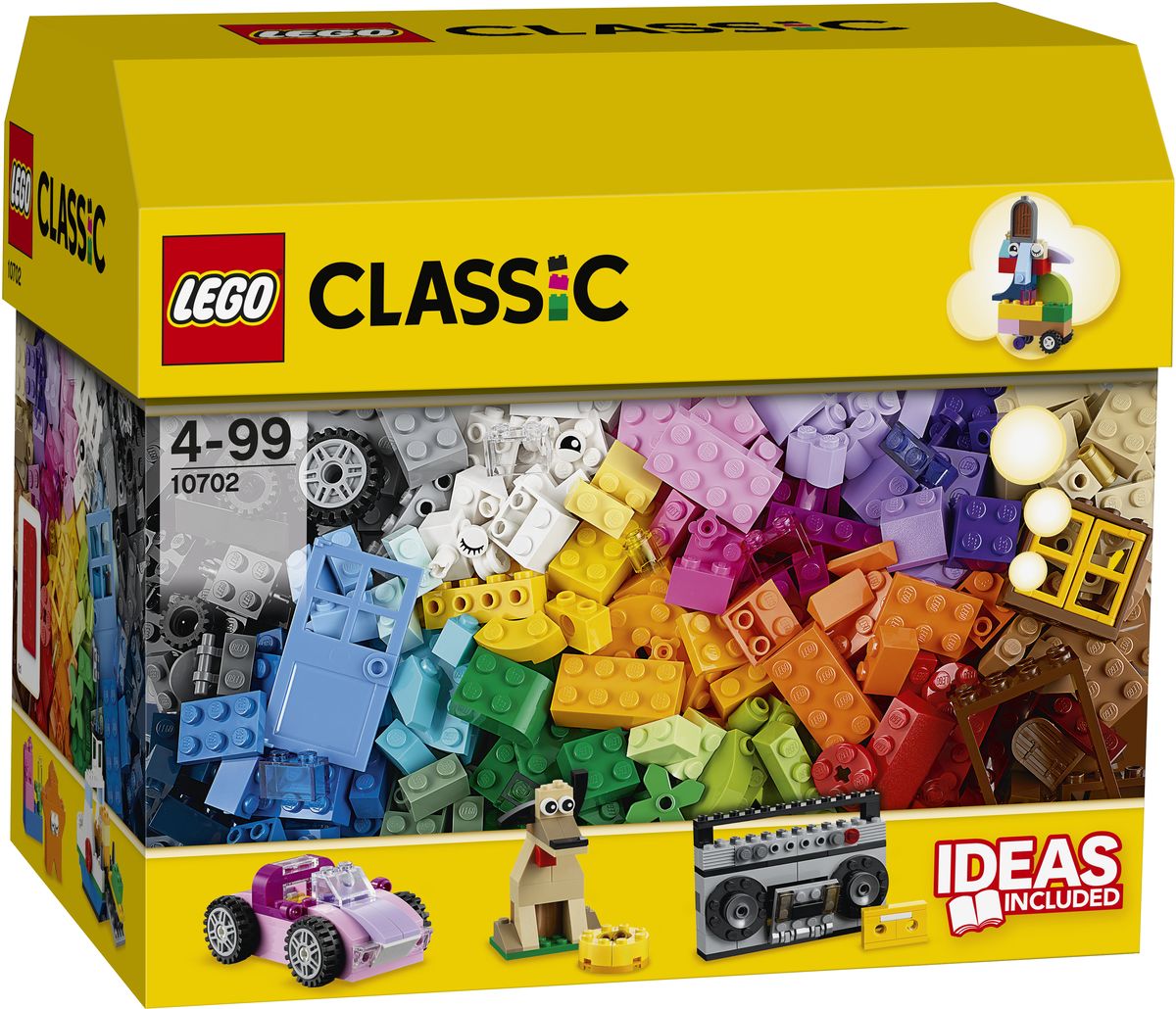 LEGO Classic Конструктор Набор кубиков для свободного конструирования 1070210702 LEGO Classic Конструктор Набор кубиков для свободного конструирования 1070210702Набор кубиков для свободного конструирования LEGO Classic - это набор для детей от 4 лет. Он включает в себя 583 детали ярких цветов. Это разноцветные кирпичики различных геометрических форм, позволяющие создавать самые разнообразные сооружения - транспорт, фигурки животных, предметы быта и интерьера, и при этом быть совершенно свободным от каких-либо инструкций и рекомендаций. Так же в комплект входят несколько готовых элементов для конструирования - окна, двери, колесики и даже детали с изображением глаз, если вам вдруг захочется собрать из кубиков человека или зверя. Игры с конструкторами помогут ребенку развить воображение, внимательность, пространственное мышление и творческие способности. Такой конструктор надолго займет внимание малыша и непременно станет его любимой игрушкой.