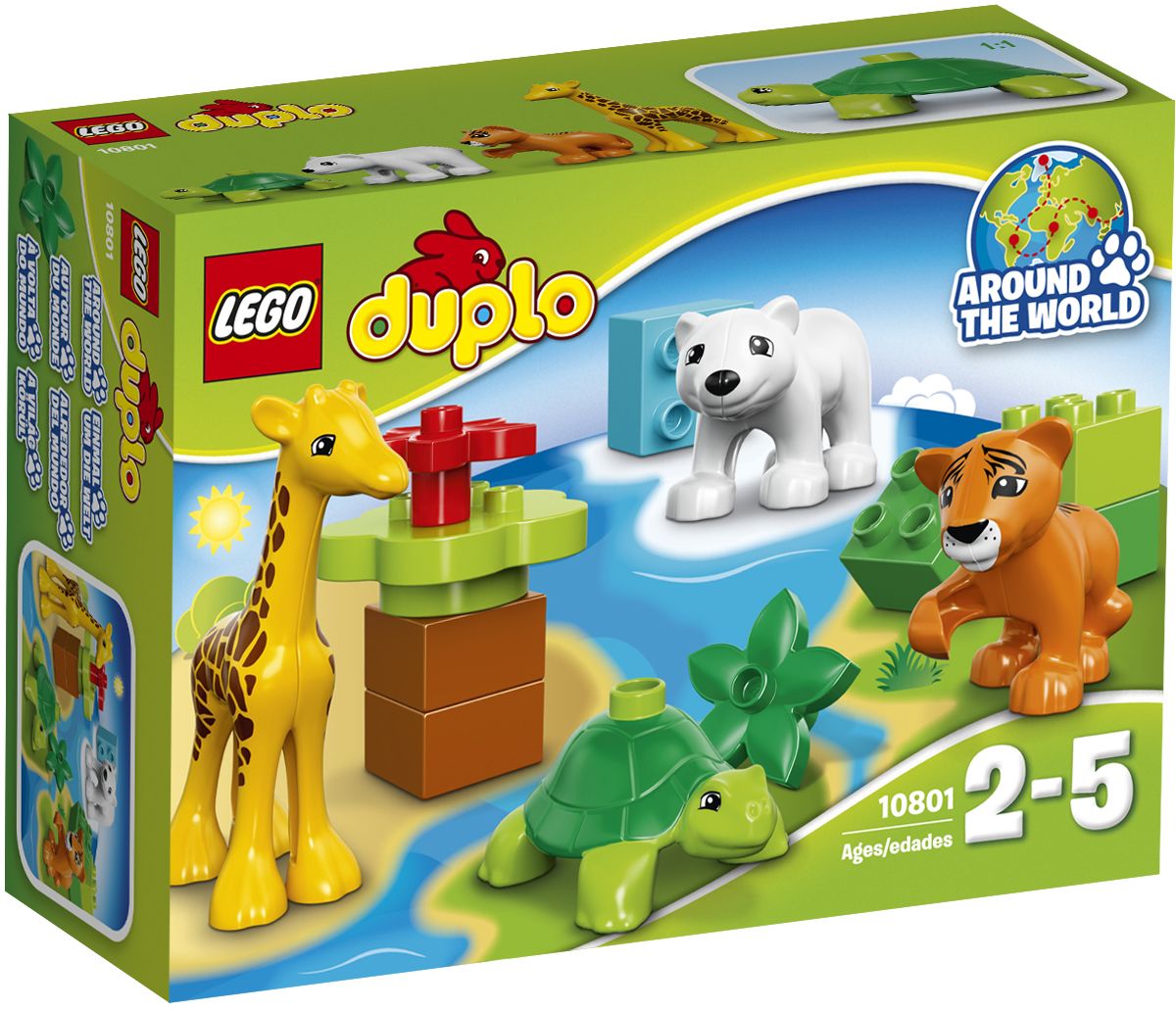 LEGO DUPLO Конструктор Вокруг света Малыши 1080110801 LEGO DUPLO Конструктор Вокруг света Малыши 1080110801Конструктор LEGO DUPLO Вокруг света: Малыши приведет в восторг любого ребенка, ведь все дети обожают знаменитые конструкторы Lego. Конструктор содержит 13 пластиковых элементов. Эти милые зверюшки из набора Вокруг света: Малыши идеально подходят маленьким любителям животных для раннего развития навыков ролевых игр. Дети заботятся о своих новых друзьях, говорят о том, как называются детеныши разных животных, и где они живут в дикой природе. Этот набор предлагает огромные возможности для обучения и игры с тигрёнком, детёнышем жирафа, полярным медвежонком и детёнышем черепахи. С яркими цветными кубиками Lego Duplo, разработанными специально для начинающих строителей, так легко собрать свою историю. Все элементы набора выполнены из безопасного пластика и имеют увеличенные размеры, специально для маленьких детских пальчиков. Игры с конструкторами помогут ребенку развить воображение, внимательность, пространственное мышление и творческие способности....