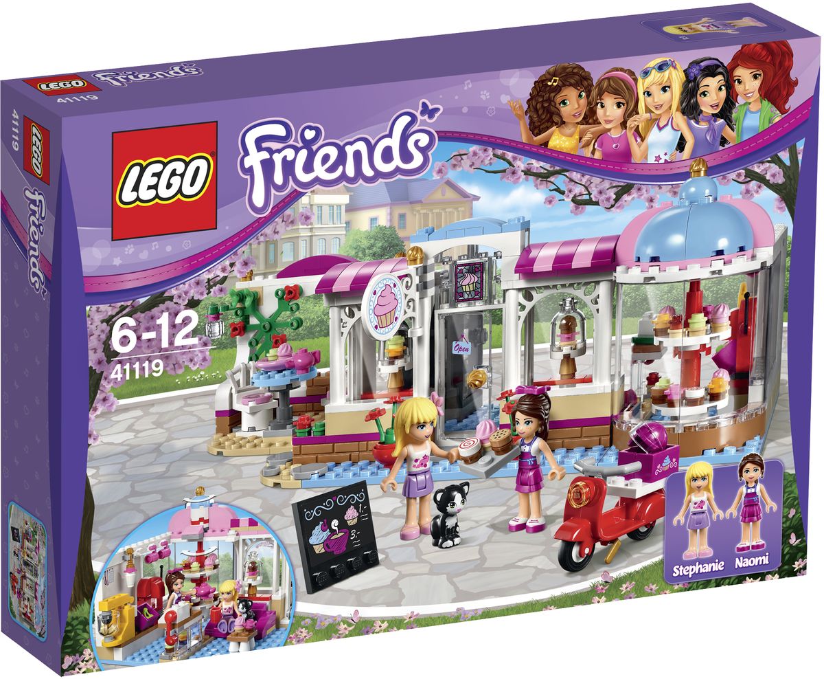 LEGO Friends Конструктор Кондитерская 4111941119 LEGO Friends Конструктор Кондитерская 4111941119Помогите официантке Наоми приготовить вкусные кексы для своих клиентов. Поворачивайте витрину, чтобы выбрать самые лучшие товары, и посидите со Стефани во внутреннем дворике, чтобы попробовать кексы за чашкой чая! Погладьте дружелюбного кота, прежде чем вернуться к работе. Примите телефонный заказ, а затем доставляйте сладкие кексы на скутере Наоми по всему Хартлейк Сити! Набор включает в себя 439 разноцветных пластиковых элементов. Конструктор - это один из самых увлекательных и веселых способов времяпрепровождения. Ребенок сможет часами играть с конструктором, придумывая различные ситуации и истории.