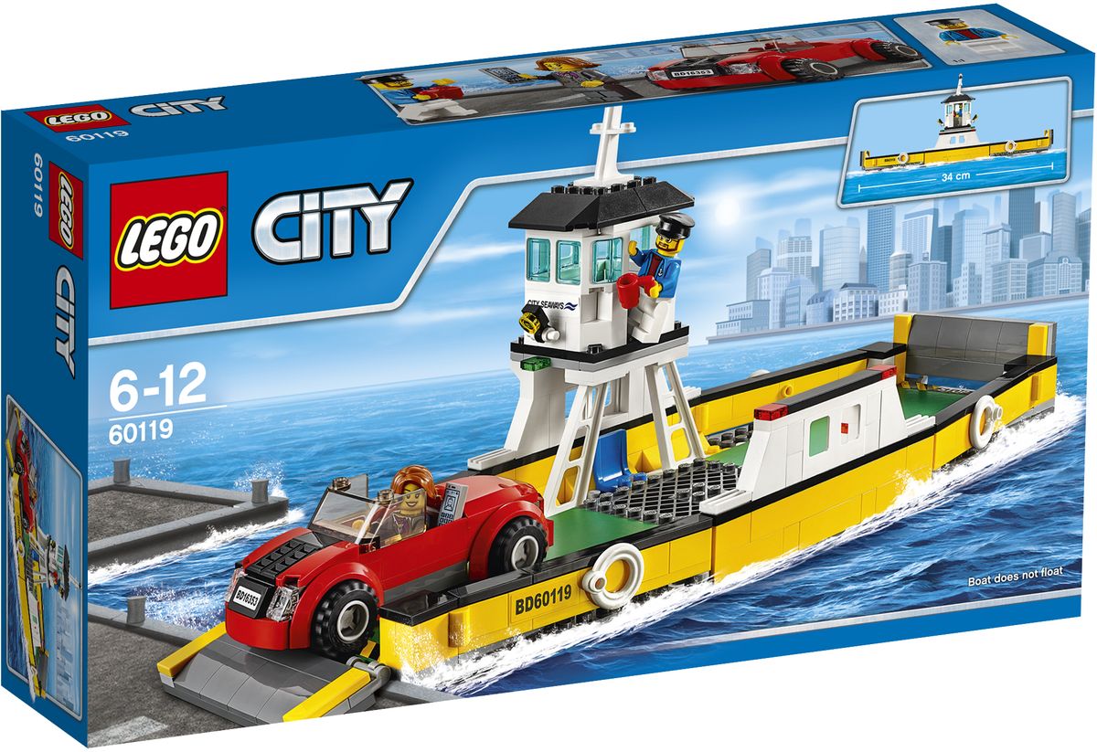 LEGO City Конструктор Паром60119 LEGO City Конструктор Паром60119Готовься провести еще один захватывающий день в LEGO City! Садись в автомобиль и направляйся в порт. Опусти ворота и заезжай на паром, а затем помоги капитану отплыть от причала. Позвони и запланируй следующую деловую встречу, пока паром подплывает к пристани, а затем съезжай на берег и снова отправляйся в путь! Конструктор LEGO City Паром - это один из самых увлекательнейших и веселых способов времяпрепровождения. Ребенок сможет часами играть с конструктором, придумывая различные ситуации и истории. В набор также входят 2 мини-фигурки: капитана и водителя. В процессе игры с конструкторами LEGO дети приобретают и постигают такие необходимые навыки как познание, творчество, воображение. Обычные наблюдения за детьми показывают, что единственное, чему они с удовольствием посвящают время, - это игры. Игра - это состояние души, это веселый опыт познания реальности. Играя, дети создают собственные миры, осваивают их, а познавая - приобретают знания и умения. Фантазия...