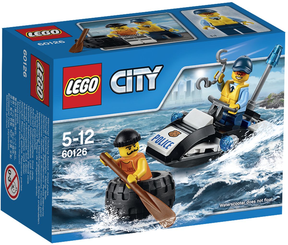 LEGO City Конструктор Побег в шине 6012660126 LEGO City Конструктор Побег в шине 6012660126Конструктор Lego City Побег в шине приведет в восторг любого ребенка, ведь все дети обожают знаменитые конструкторы Lego. Конструктор содержит 47 пластиковых элементов, с помощью которых малыш сможет собрать небольшую сценку из жизни Города Lego. Патрулируй водоёмы Lego City на полицейском водном скутере! В отделение полиции поступил вызов: мошенник уплывает на шине. Преследуй и поймай его, прежде чем он ускользнёт, затем надень на него наручники и отправь обратно в камеру в тюрьме на острове. Помоги сохранить порядок в городе! В комплект входят фигурки полицейского и преступника, элементы для сборки полицейского катера, а также дополнительные аксессуары, которые разнообразят игру. Игры с конструкторами помогут ребенку развить воображение, внимательность, пространственное мышление и творческие способности. Такой конструктор надолго займет внимание малыша и непременно станет его любимой игрушкой.