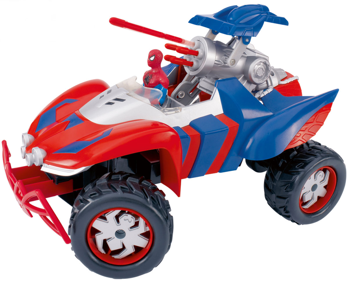 Majorette Машина на радиоуправлении Ultimate Spider-Man Shooting Car3089825 Majorette Машина на радиоуправлении Ultimate Spider-Man Shooting Car3089825Машинка на радиоуправлении Majorette Ultimate Spider-Man выполнена в виде мощного внедорожника супергероя с его фигуркой на водительском месте. Машинка оснащена боевой пушкой, выстреливающей пятью ракетами. Возможность наклона колес, которой обладает эта машина, позволяет транспортному средству Человека-Паука исполнить поворот любой сложности. С помощью пульта дистанционного управления, стилизованного в соответствующей тематике, машина может двигаться вперед и назад, поворачивать направо и налево, останавливаться. Машинка на радиоуправлении Majorette Ultimate Spider-Man станет отличным подарком маленькому поклоннику Человека-Паука! Пульт управления работает на частоте 27 MHz. Для работы игрушки необходимы 6 батареек типа АА (не входят в комплект). Для работы пульта управления необходима 1 батарейка типа Крона (не входит в комплект).