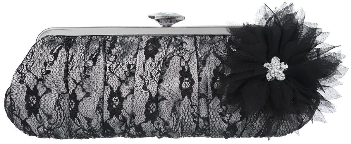 Клатч Fabretti, цвет: серый, черный. WL8865WL8865-silver Клатч Fabretti, цвет: серый, черный. WL8865WL8865-silverЭлегантный вечерний клатч Fabretti выполнен из полиэстера. Клатч оформлен кружевом и оригинальным цветком из полиэстера, который дополнен стразами. Изделие содержит одно отделение, закрывается на рамочный замок, дополненный граненым кристаллом. Клатч оснащен укороченным наплечным ремнем-цепочкой. Клатч Fabretti прекрасно завершит ваш праздничный образ.
