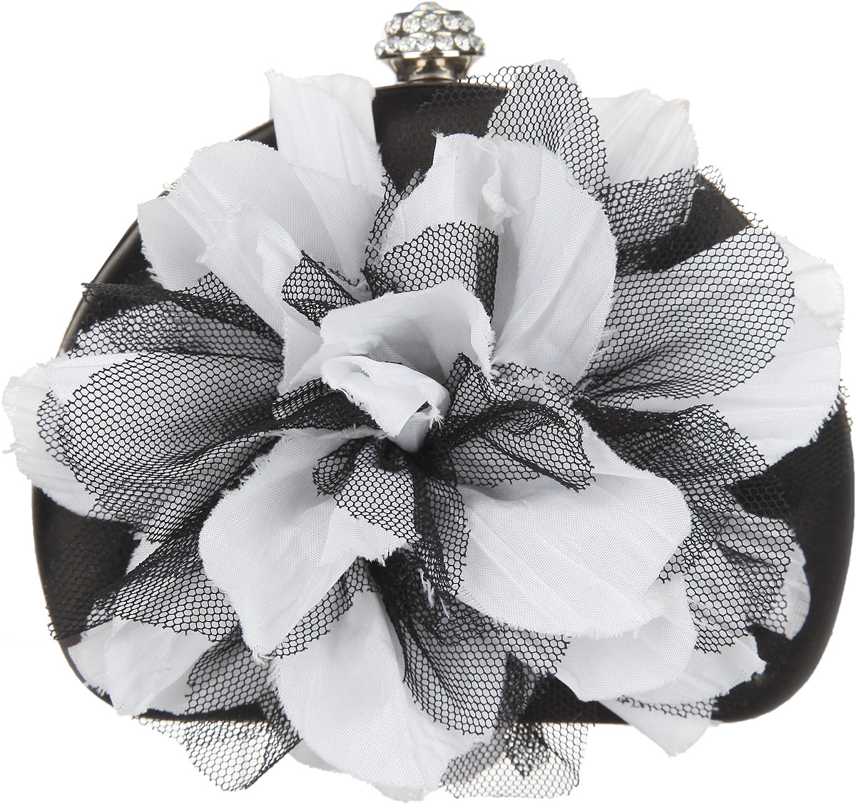 Клатч Fabretti, цвет: черный, белый. 84518451 black Клатч Fabretti, цвет: черный, белый. 84518451 blackЭлегантный вечерний клатч Fabretti выполнен из полиэстера и металла. Изделие оформлено оригинальным цветком из текстиля, замок дополнен стразами. Изделие содержит одно отделение и закрывается на рамочный замок. Внутри расположено вместительное отделение. Клатч оснащен укороченным ремнем-цепочкой, который позволит носить изделие на запястье. Клатч Fabretti прекрасно завершит ваш праздничный образ.