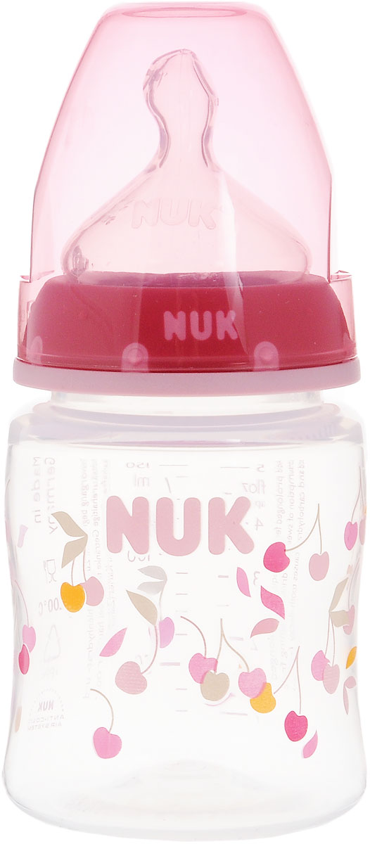 NUK Бутылочка для кормления First Choice с силиконовой сосокой от 0 до 6 месяцев цвет бордовый 150 мл10.743.217_бордовый_вишенка NUK Бутылочка для кормления First Choice с силиконовой сосокой от 0 до 6 месяцев цвет бордовый 150 мл10.743.217_бордовый_вишенкаБутылочка для кормления NUK First Choice, с силиконовой соской идеально подойдет для кормления малыша в возрасте от 0 до 6 месяцев. Специальный воздушный клапан снижает риск возникновения колик, вызванных заглатыванием воздуха, а ортодонтическая соска, имитирующая сосок матери в момент кормления грудью, оптимально подходит по форме для ротовой полости младенца. Бутылочка имеет приталенную форму, благодаря чему ее удобно держать в руке, широкое горлышко для легкого наполнения и очищения и широкое дно, обеспечивающее устойчивость бутылочки. Бутылочка без труда открывается и закрывается плотным колпачком, что позволяет сохранить соску чистой и уберегает от проливания, а на ее стенке с внешней стороны имеется мерная шкала.