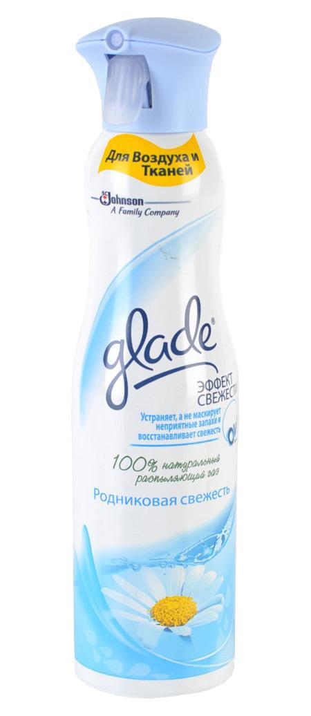 Освежитель воздуха Glade Родниковая свежесть, эффект свежести для воздуха и тканей, 275 мл658818 Освежитель воздуха Glade Родниковая свежесть, эффект свежести для воздуха и тканей, 275 мл658818Содержит 100% натуральный распыляющий газ. Устраняет,а не маскирует неприятный запахи и восстанавливает свежесть. Имеет большую линейку восхитительный ароматов. Имеет премиальный внешний вид и может быть использован в любом жилом помещении. Подходит для воздуха и тканей.