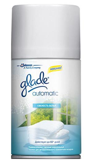 Освежитель воздуха Glade Automatic Свежесть белья, сменный баллон, 269 мл660507 Освежитель воздуха Glade Automatic Свежесть белья, сменный баллон, 269 мл660507Простое и легкое использование-наличие кнопки дополнительного распыления и кнопки для легкой смены баллона. Имеет элегантный внешний вид благодаря форме песочных часов. Удобное расположение батареек в устройстве. Универсальные сменные баллоны. Меньший размер частиц создает идеальное распыление и распространяет аромат на большие расстояния. Дарит новые восхитительные ароматы.