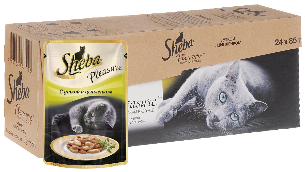 Консервы для взрослых кошек Sheba Pleasure, с уткой и цыпленком в соусе, 85 г х 24 шт40749 Консервы для взрослых кошек Sheba Pleasure, с уткой и цыпленком в соусе, 85 г х 24 шт40749Консервы Sheba Pleasure - это полнорационный консервированный корм для взрослых кошек. Не содержит сои, искусственных красителей и ароматизаторов. Удивительная гармония, рожденная сочетанием двух видов птицы: утки и цыпленка. Эти изысканные ингредиенты оттеняют друг друга, сливаясь в аппетитном дуэте. Нежная консистенция и тонкий аромат не оставят ни одну кошку равнодушной. Состав: мясо, субпродукты, таурин, витамины, минеральные вещества. Анализ: белки - 11 г, жиры - 3 г, зола - 2 г, клетчатка - 0,3 г, витамин А - не менее 90 МЕ, витамин Е - не менее 1 МЕ, влага - 82 г. Вес: 24 х 85 г. Энергетическая ценность: 75 ккал/100г. Вес: 85 г х 24 шт. Товар сертифицирован.