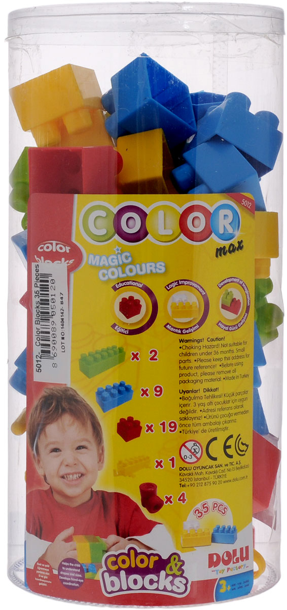 Dolu Конструктор Color Max New5012_new Dolu Конструктор Color Max New5012_newКонструктор Dolu Color Max понравится любому ребенку. Он содержит 35 пластиковых элементов различного размера. С помощью этого набора ребенок сможет без труда создать любые поделки - простор для творчества ограничен лишь его фантазией! Конструктор разработан специально для малышей. Он имеет увеличенные детали, которые не только удобны для маленьких пальчиков ребенка, но и исключают возможность случайного проглатывания. Конструктор выполнен из прочного пластика. Малыш сможет часами играть с конструктором, комбинируя детали и придумывая различные истории. Игры с конструкторами помогут ребенку развить воображение, внимательность, пространственное мышление и творческие способности.