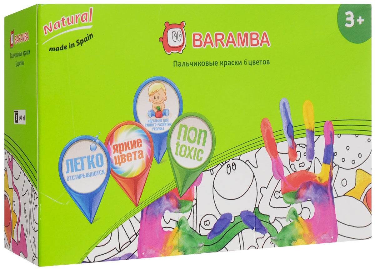 Baramba Краски пальчиковые 6 цветовB00536_ Baramba Краски пальчиковые 6 цветовB00536_Пальчиковые краски Baramba представляют собой набор красок 6-ти цветов. Густые краски на водной основе, не вытекающие из баночки, легко смываются и быстро сохнут. Рисовать можно пальцами, ладонями, ступнями, кисточкой. Краски легко отстирываются от одежды. Идеальны для раннего развития ребенка. Емкость баночки 40 мл.